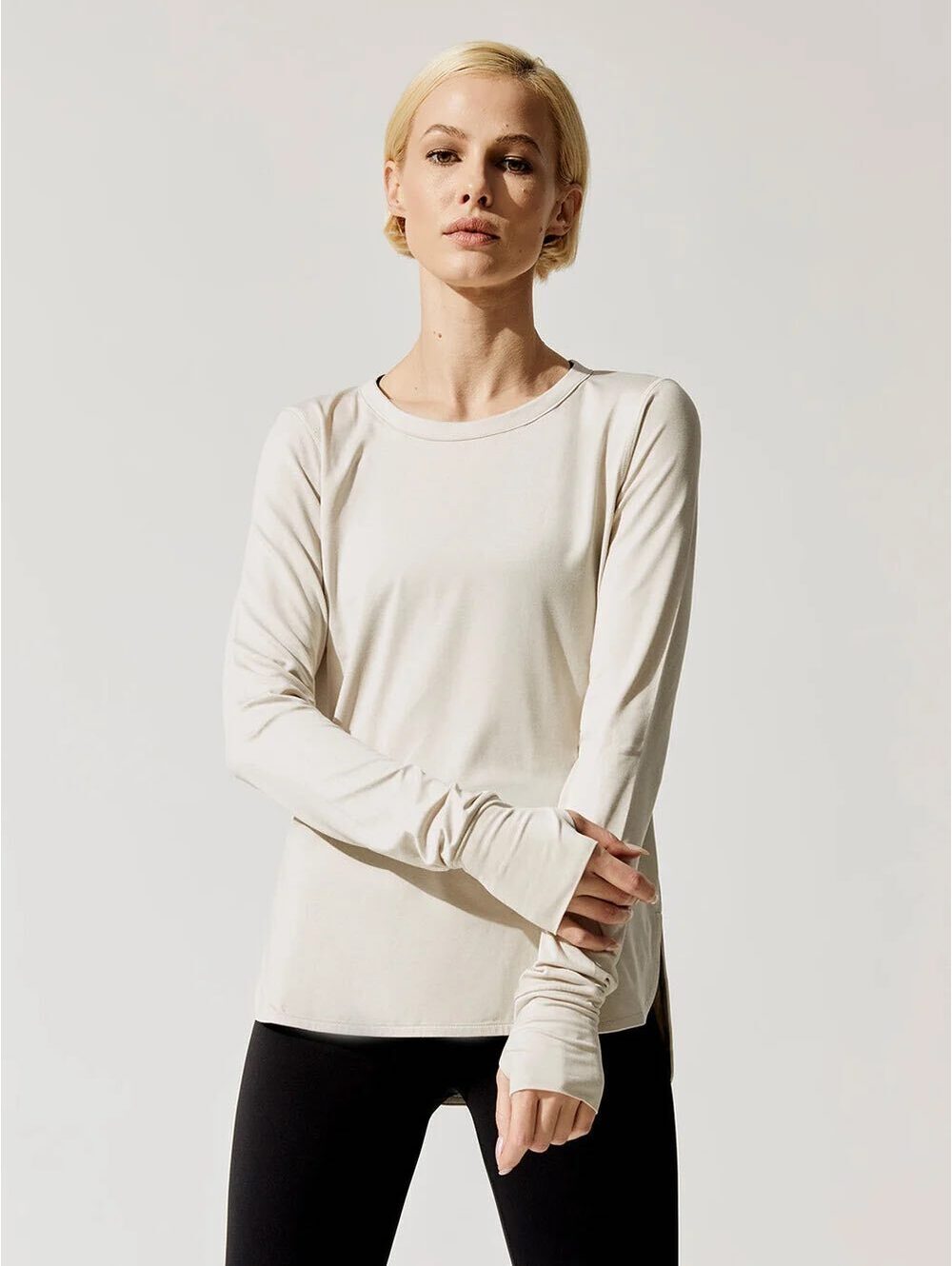 VARLEY | Cream Blush Marl Kearney Long Sleeve Top Athleisure S Scooped Hem